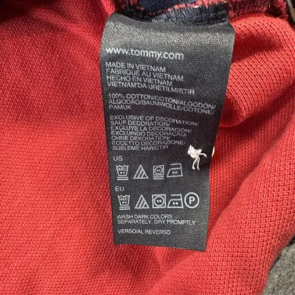 Tommy Hilfiger Polo Shirt Mens Large Navy Red White Colorblock Custom Fit Pocket - Picture 7 of 8